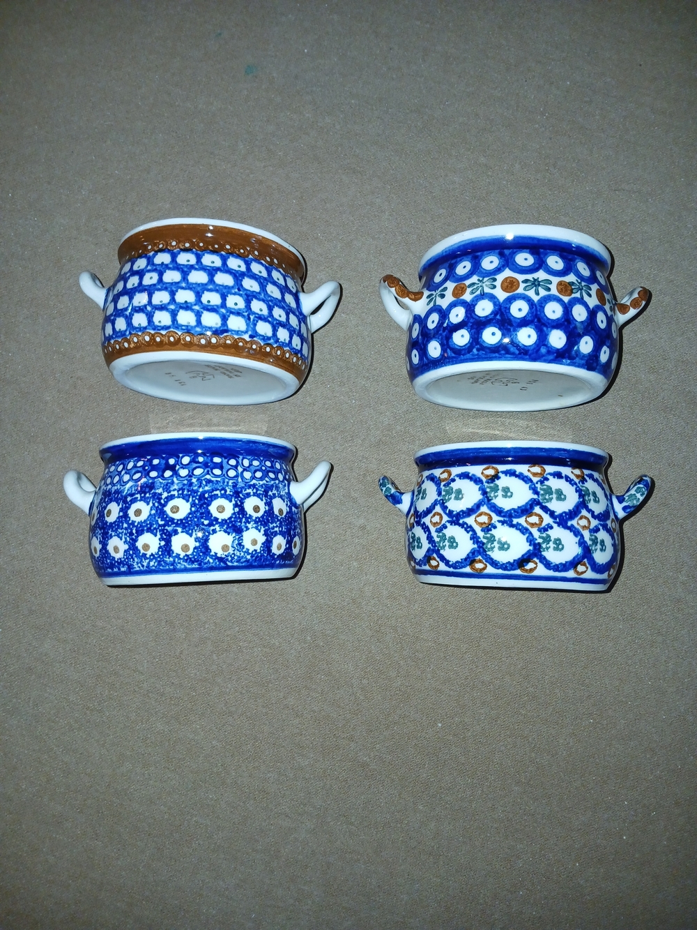 Polish Pottery, Boleslawiec, Poland Set of 4 Blue Mini Soup Tureens